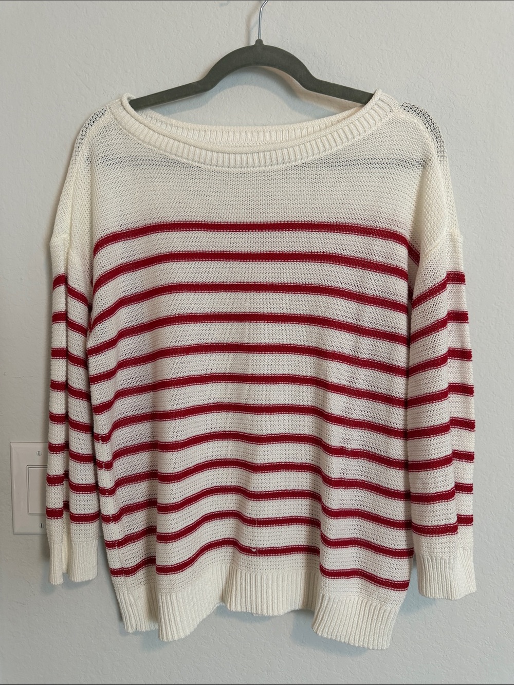 LOFT Cream Sweater with Red Stripes